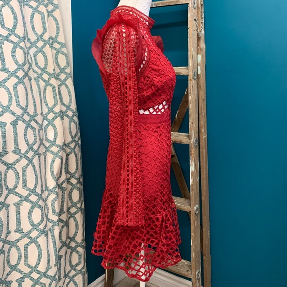 NWT Red Lacy Long Sleeved Cocktail Dress - Picture 3 of 5